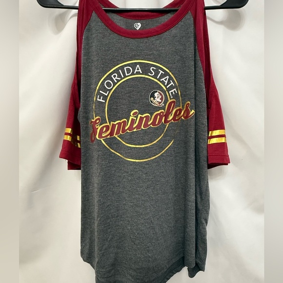 Colosseum Florida State Seminole Womens Raglan Tee Gray Garnet Gold Accents - Picture 8 of 8